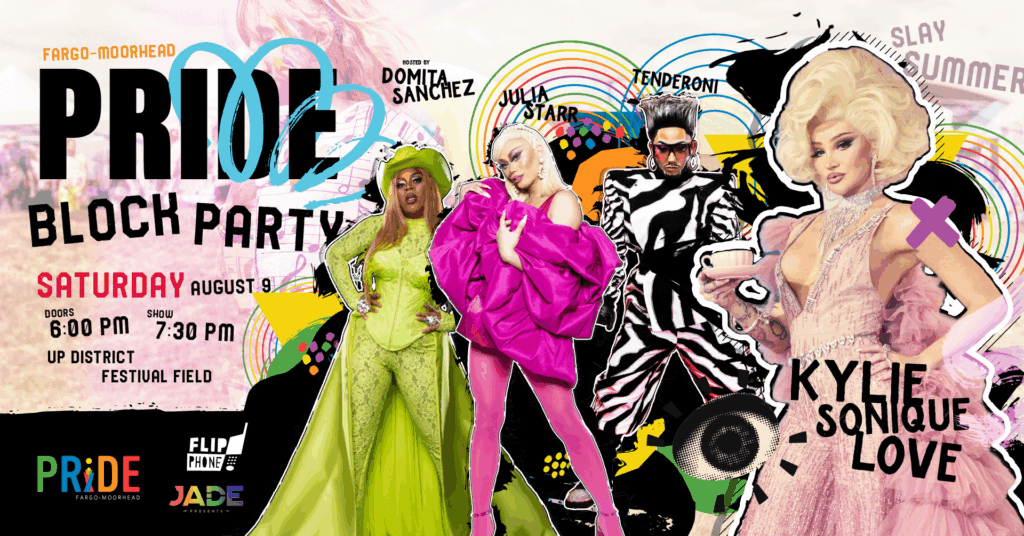 Block Party Event, mainstage Pride celebration with drag stars, music, and immersive production in Fargo