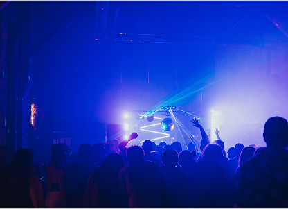 Vibrant disco lights of blue color, pride event